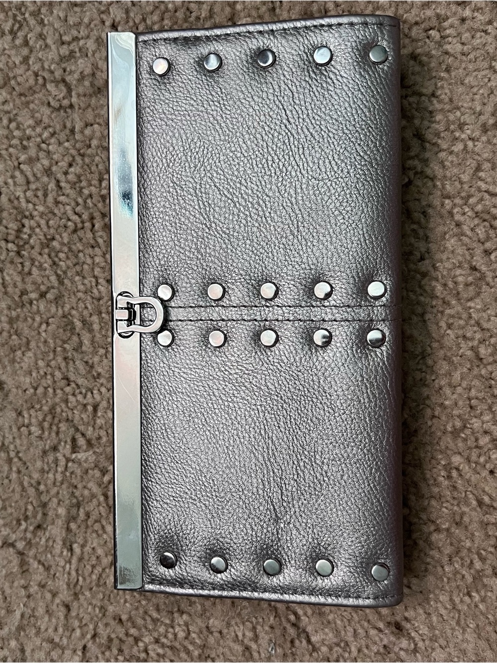 Silver Studded Metallic Clutch Wallet
